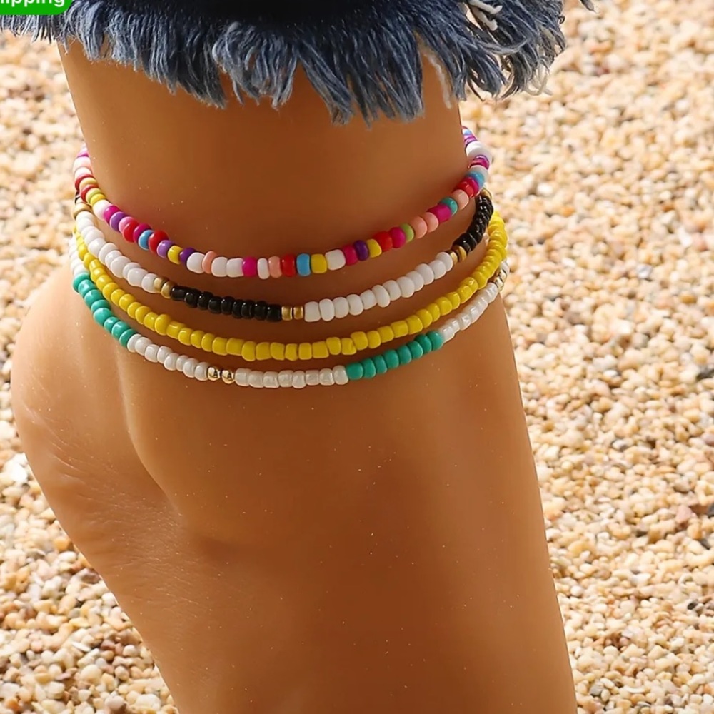 4pc-Beaded Ankle Bracelet